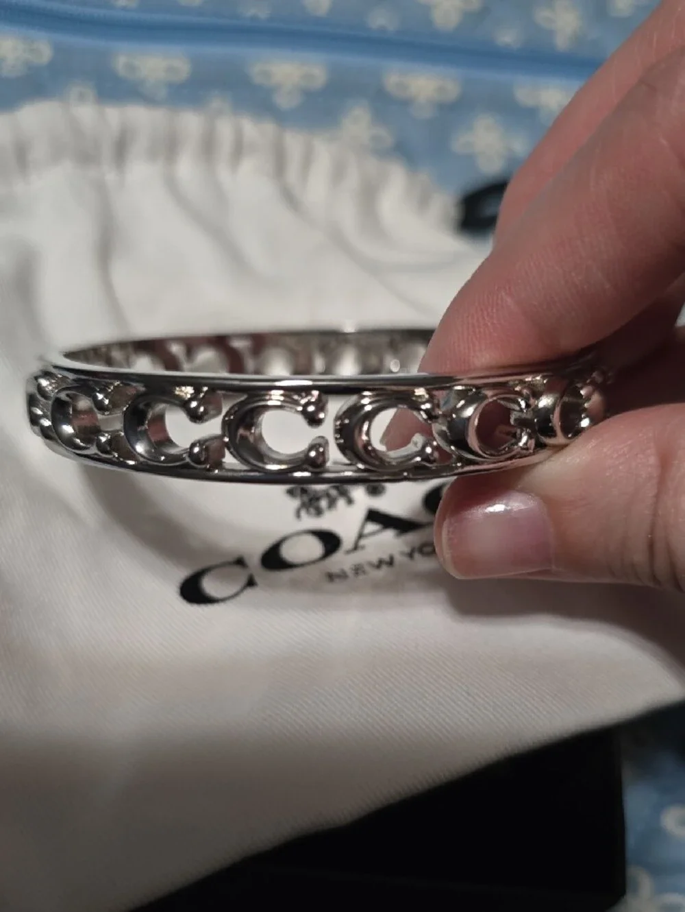 New Coach Silver-Tone Logo Cutout Bangle Bracelet